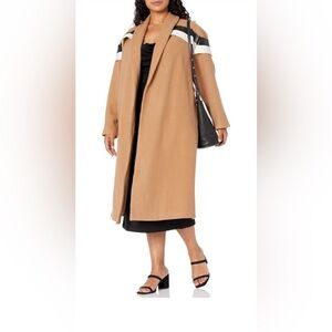Drop shoulder tan wool coat